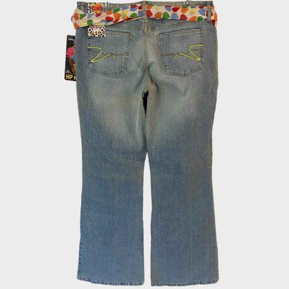 Y2K Mudd Flair Jeans Womens 15 Medium Stone Wash Low-Rise Denim Bell Bottoms New - Picture 3 of 11